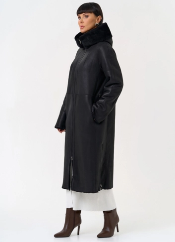 Натуральная двухсторонняя дубленка с капюшоном фото