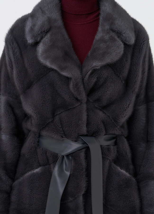 Норковая шуба с английским воротником модель № 28121 в рассрочку