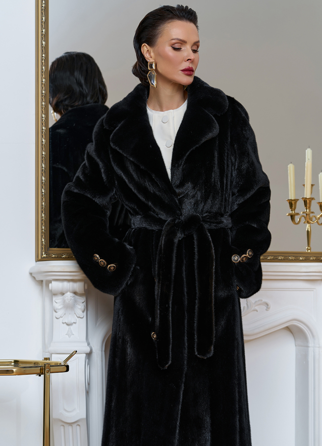 Шуба из меха норки с акцентными пуговицами модель № 32045 универмаг малина