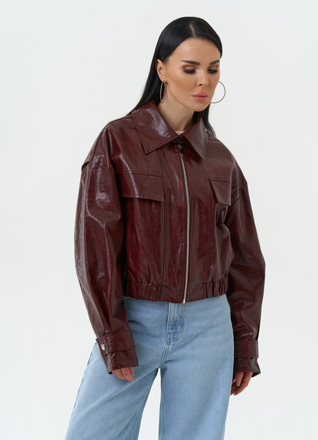 Куртка бомбер из эко кожи бордового цвета модель № 30315 универмаг малина