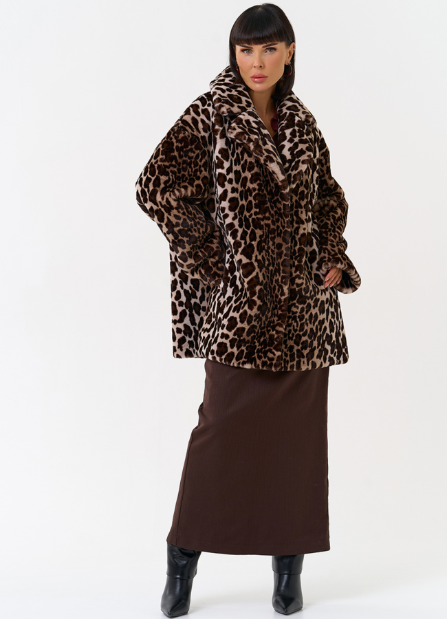 Женская шуба из эко меха с анималистическим принтом модель № 31278 универмаг малина