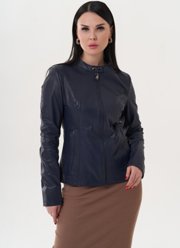 Кожаная куртка "мото" синего цвета