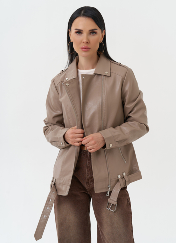 Куртка косуха из эко кожи бежевого цвета