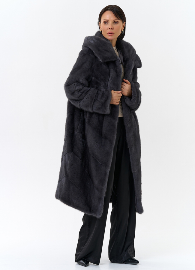 Длинная норковая шуба в сером цвете модель № 25039 универмаг малина