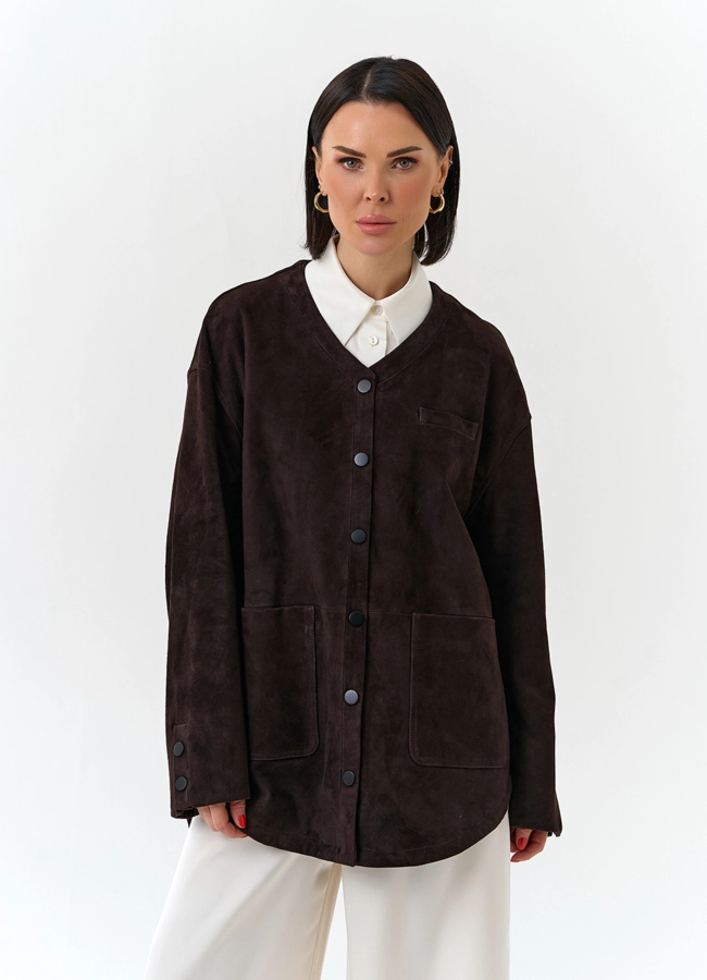 Удлиненная куртка из натуральной замши модель № 32534 в рассрочку
