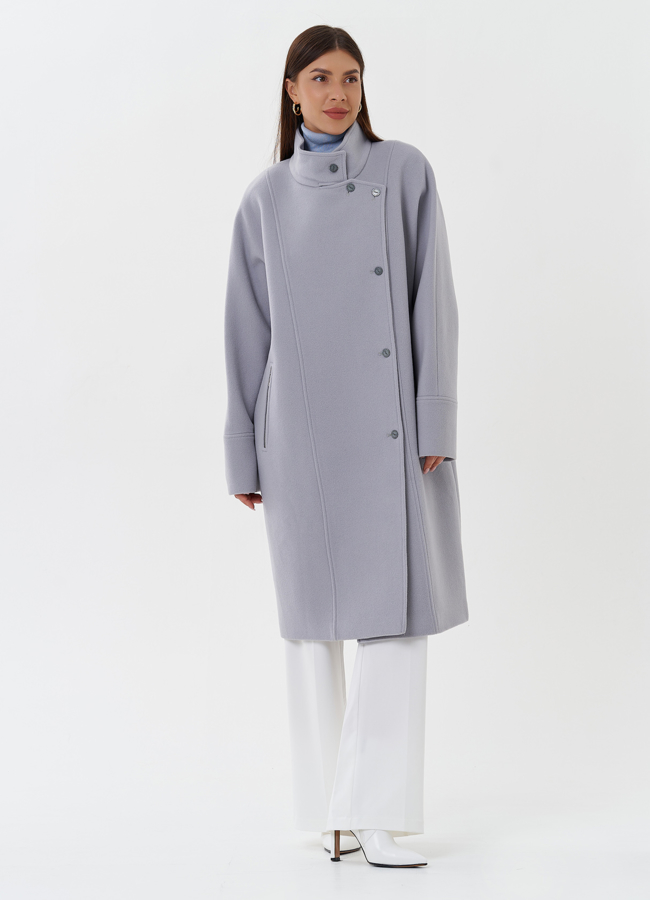 Женское пальто серого цвета модель № 27672 в кредит