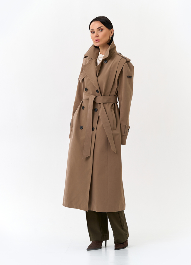 Женский длинный плащ с поясом модель № 32561 универмаг малина