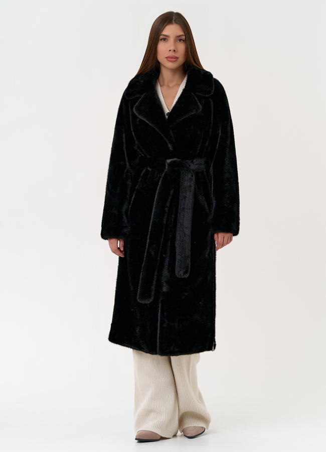 Женское пальто из эко меха с декоративными молниями модель № 31217 в рассрочку