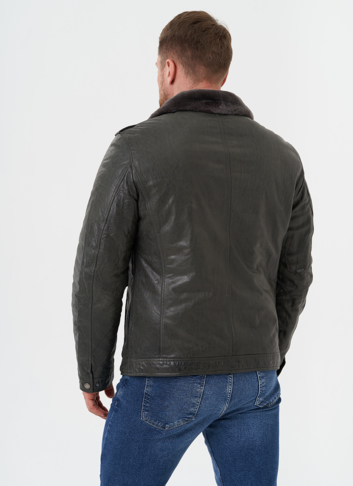 Мужская утепленная кожаная куртка 