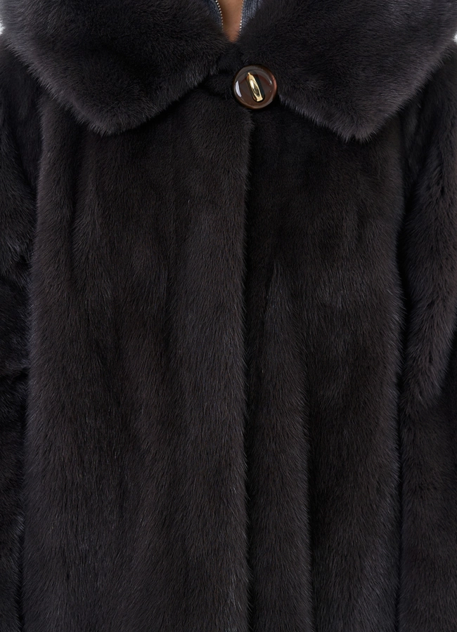 Женская шуба из норки силуэта баллон с капюшоном модель № 24752 универмаг малина