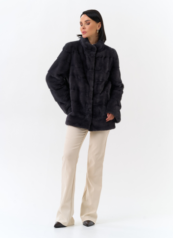 Норковая шуба трансформер, поперечная со стойкой