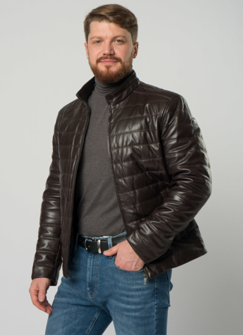 Мужская  утепленная куртка из натуральной кожи коричневого цвета