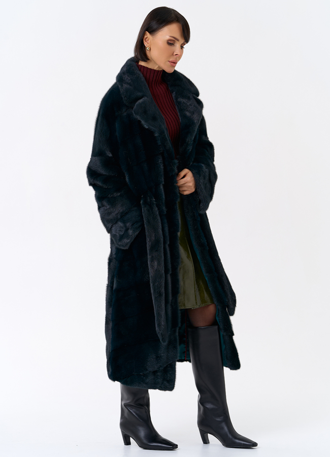 Зеленая шуба из норки модель № 31872 универмаг малина