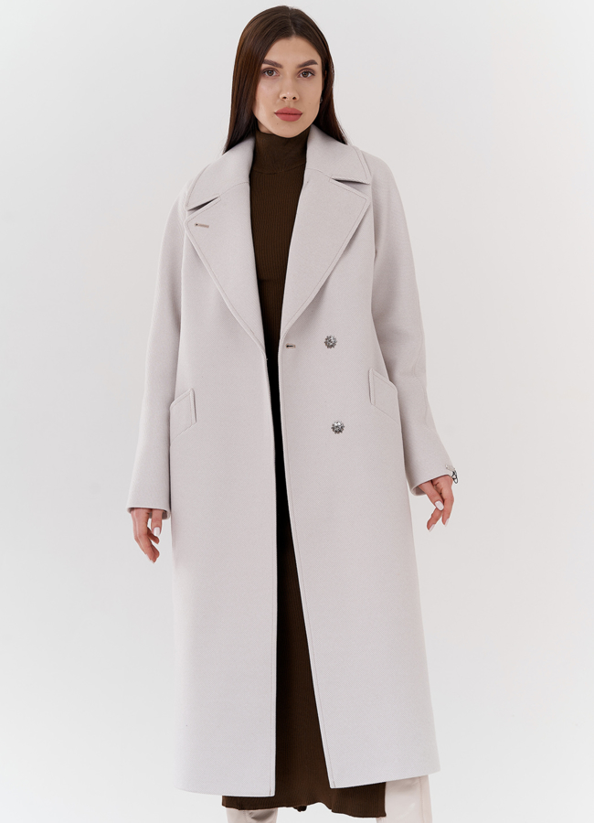 Удлиненное женское пальто в цвете жемчуг модель № 24292 универмаг малина