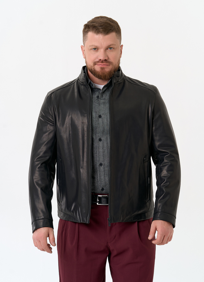 Мужская куртка из натуральной кожи черного цвета модель № 24366 универмаг малина