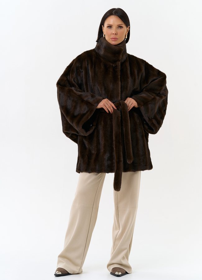 Женская шуба из эко меха с воротником стойкой модель № 31980 меха малина