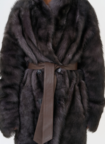 Женская двухсторонняя дубленка с поясом
