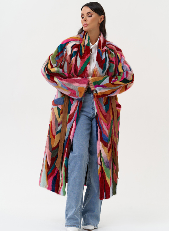 Норковая шуба в стиле пэчворк