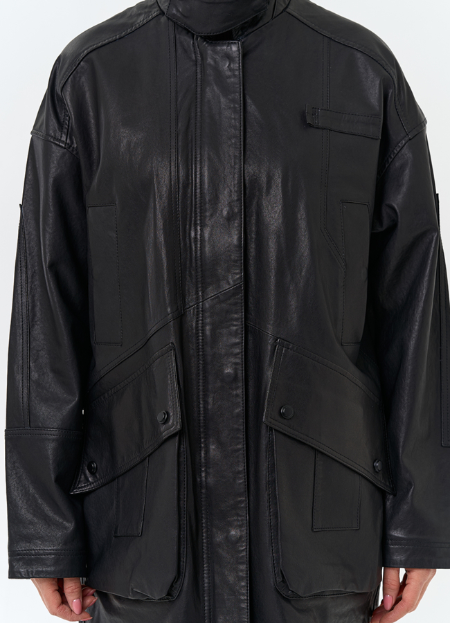 Женская удлиненная куртка из натуральной кожи модель № 32759 в рассрочку