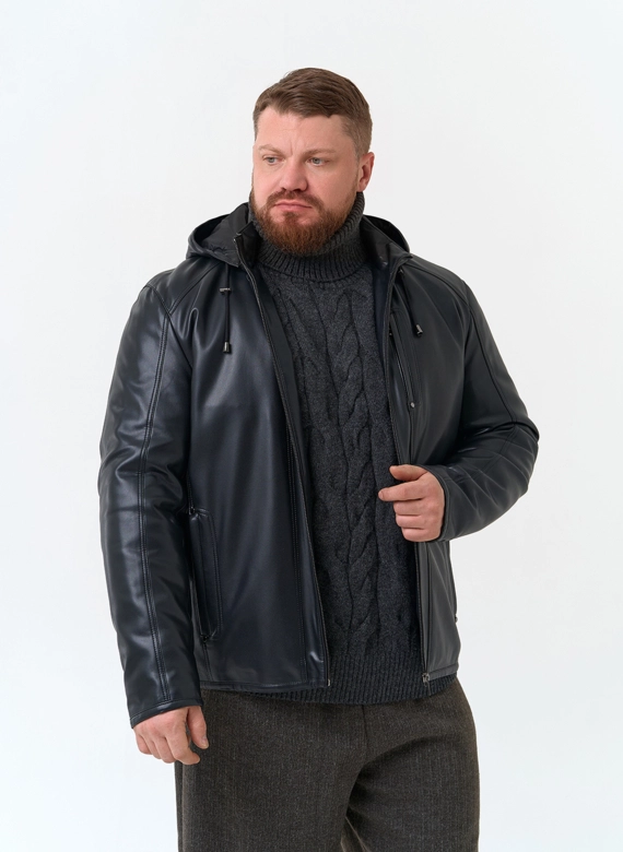 Мужская куртка из эко кожи с капюшоном  фото