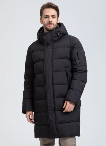 Мужской удлиненный пуховик с капюшоном фото