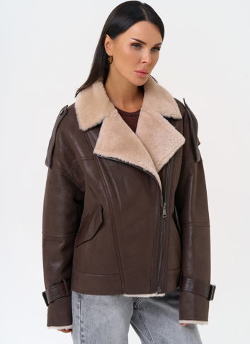 Натуральная дубленка коричневого цвета