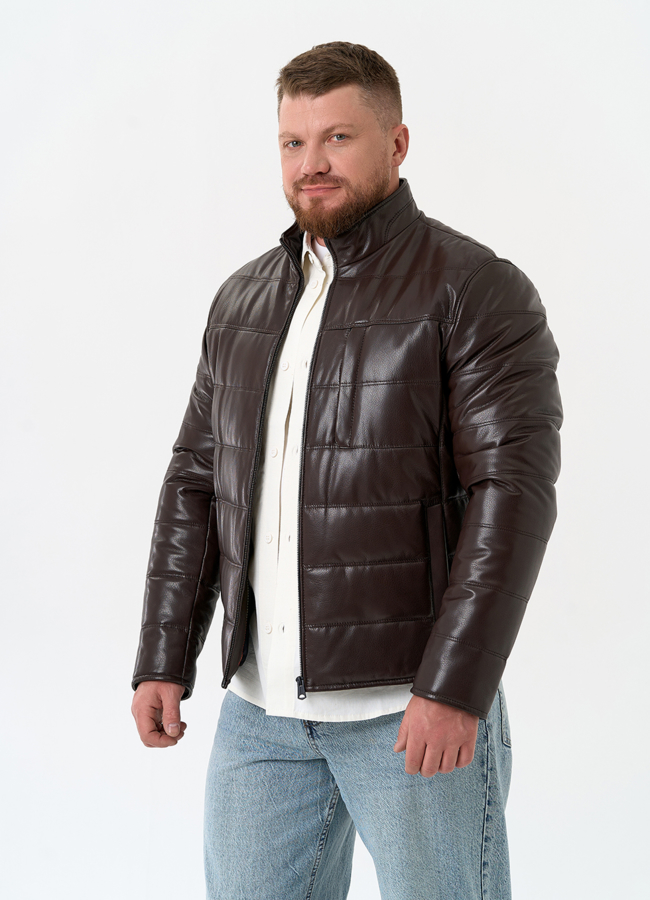 Мужская куртка из натуральной кожи с воротником стойкой модель № 32546 универмаг малина