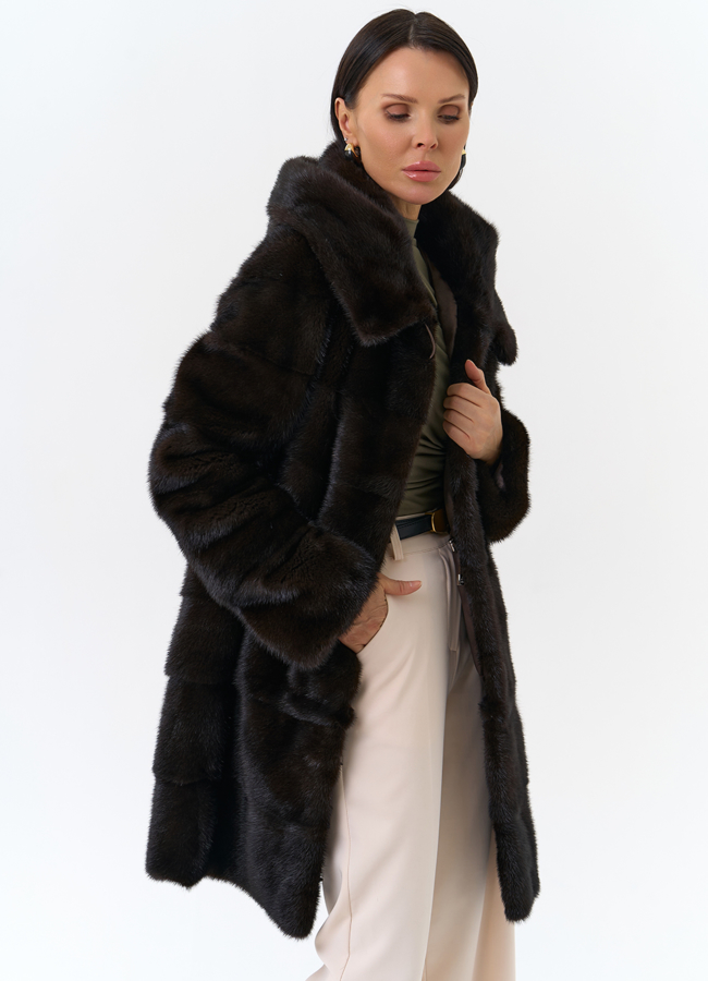 Норковая шуба с капюшоном модель № 24726 универмаг малина