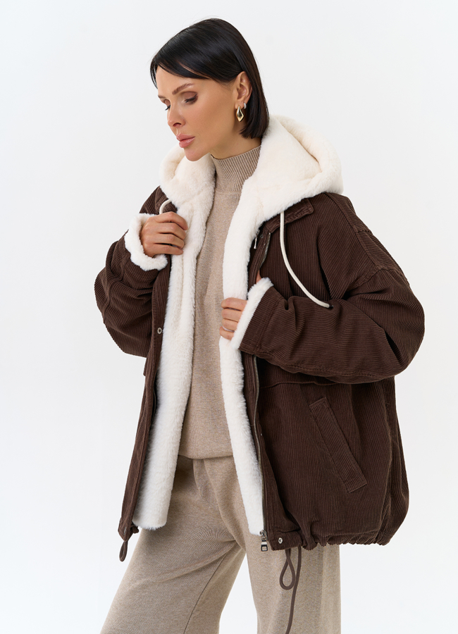 Женская утепленная куртка с отделкой из эко меха модель № 31910 универмаг малина