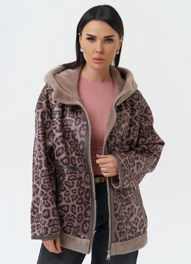 Женская дубленка из эко замши с капюшоном модель № 30208 универмаг малина