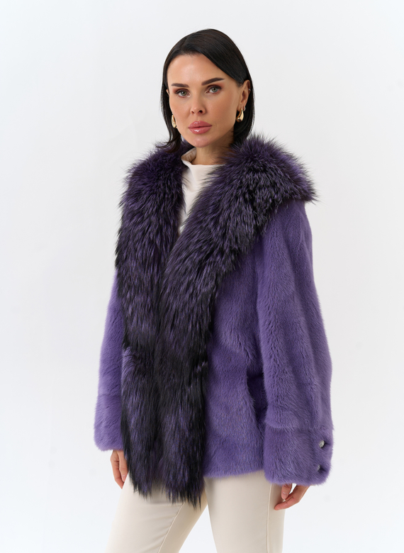 Шуба из норки с отделкой из меха чернобурки