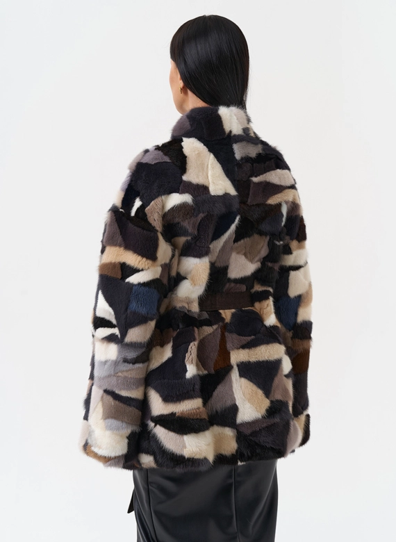 Шуба из меха норки с поясом