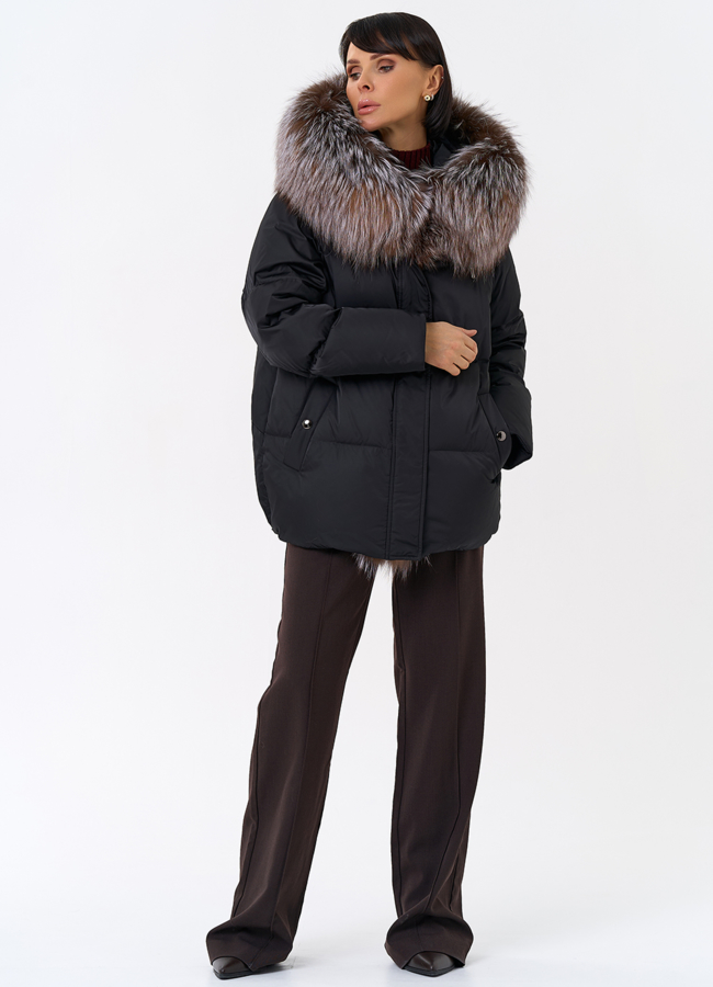 фото Женский пуховик с отделкой из меха блюфрост модель № 29488