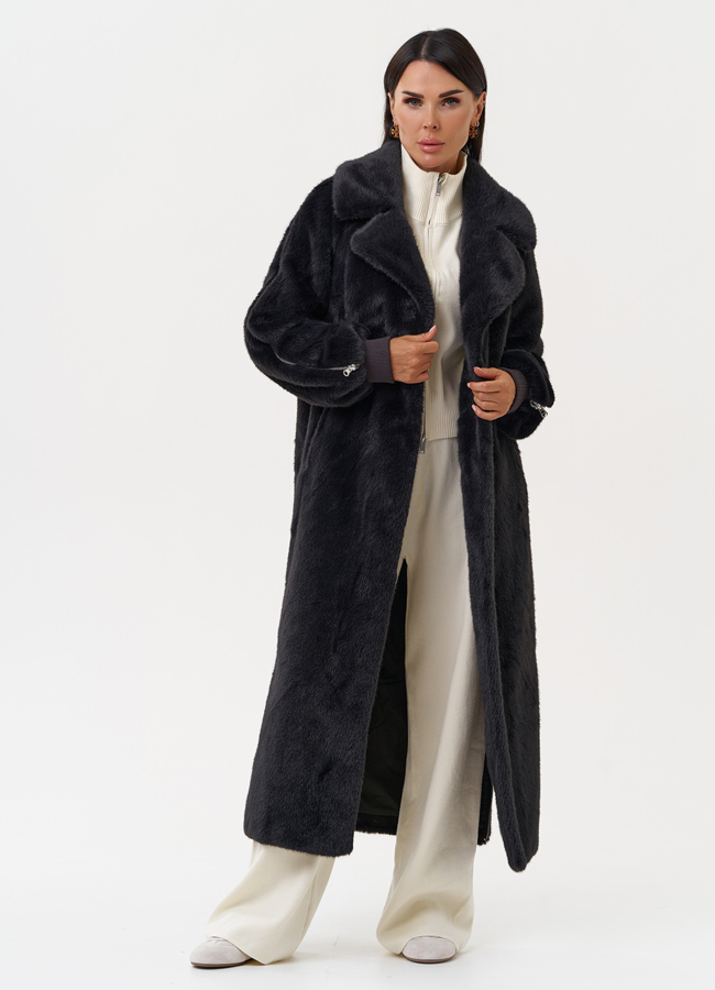 Длинная женская шуба из эко меха в цвете графит модель № 31236 универмаг малина