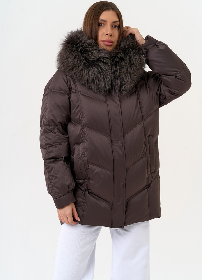 Женский пуховик с капюшоном из меха чернобурки модель № 31442 в кредит