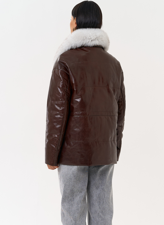 Коричневый кожаный пуховик