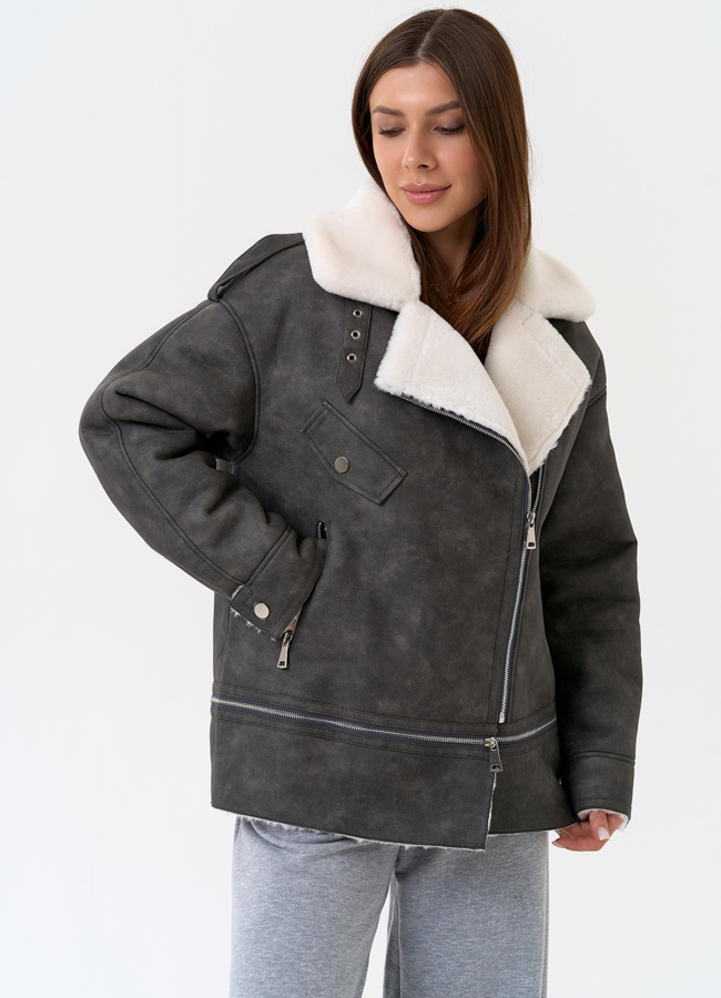 Женская дубленка трансформер из эко замши модель № 31353 в кредит