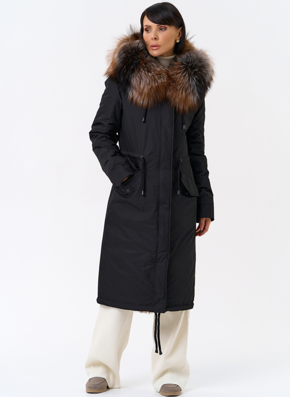 Женская парка с капюшоном из меха чернобурой лисы