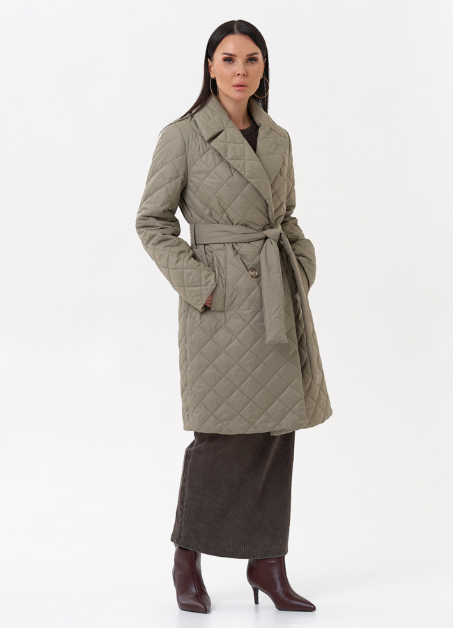 Женское стеганое полупальто с поясом модель № 29545 в кредит