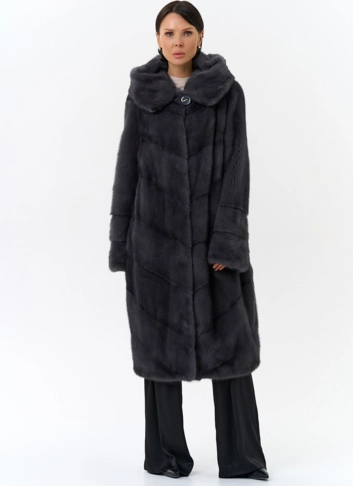 Длинная норковая шуба в сером цвете фото
