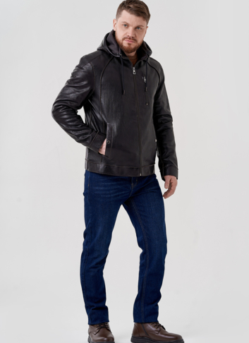 Мужская кожаная куртка с капюшоном