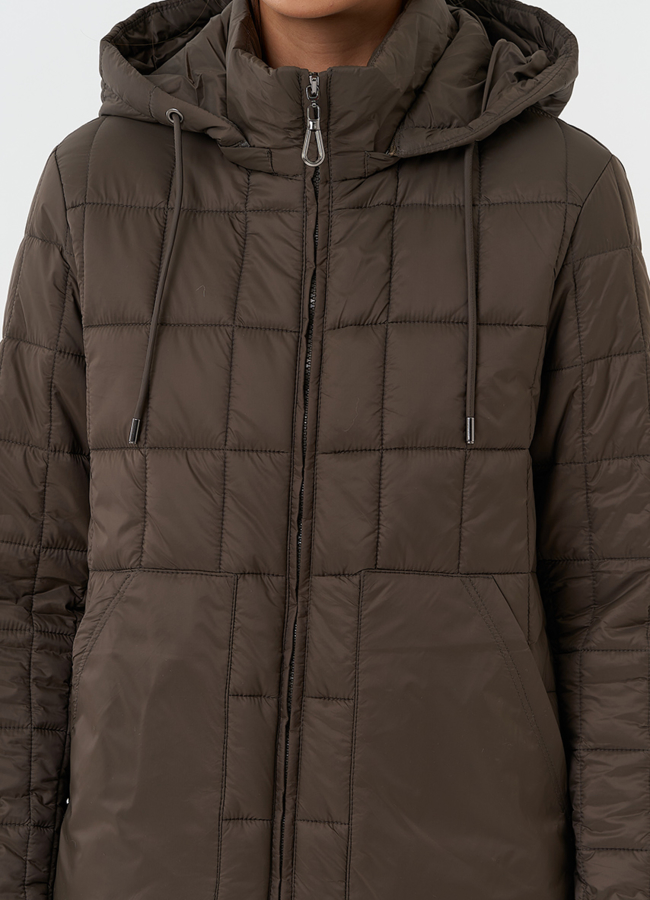 Стеганое пальто с капюшоном модель № 28295 универмаг малина