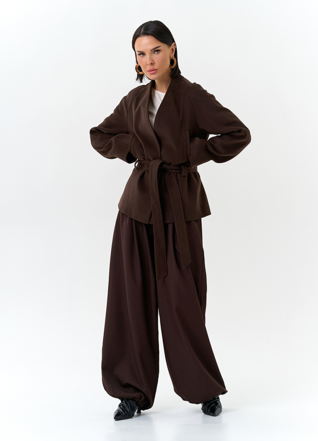 Женское укороченное пальто с поясом модель № 32688 в рассрочку