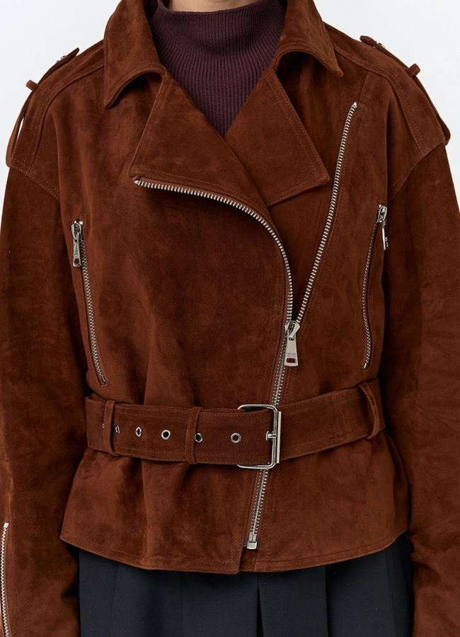 Куртка из натуральной замши с поясом модель № 29926 универмаг малина