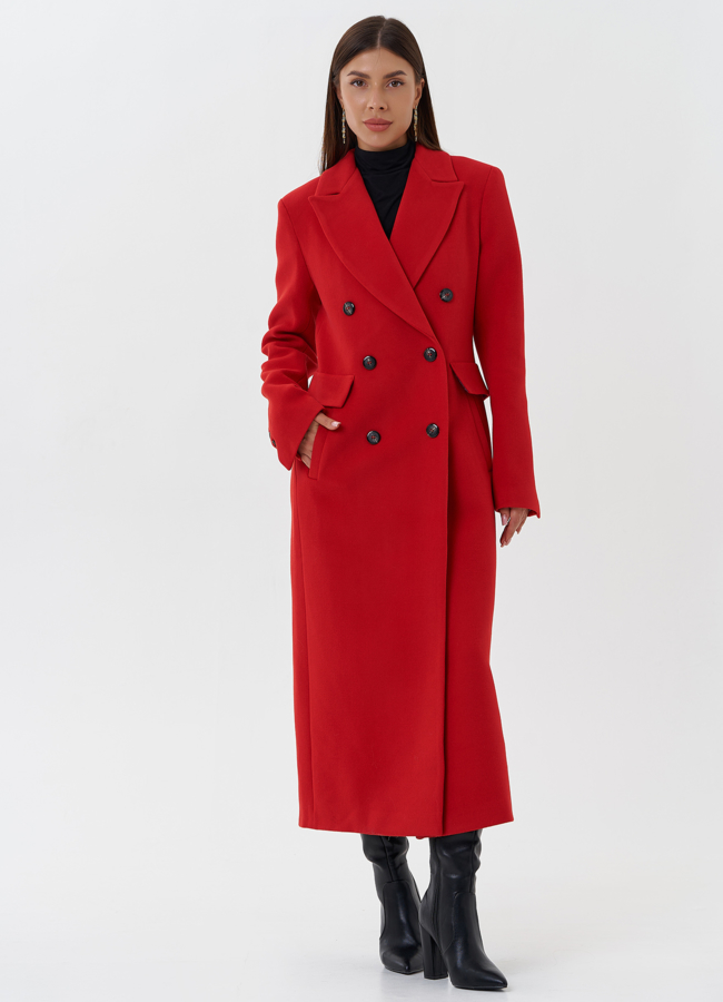 Двубортное пальто с английским воротником модель № 27678 универмаг малина