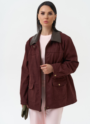Женская парка из эко замши бордового цвета