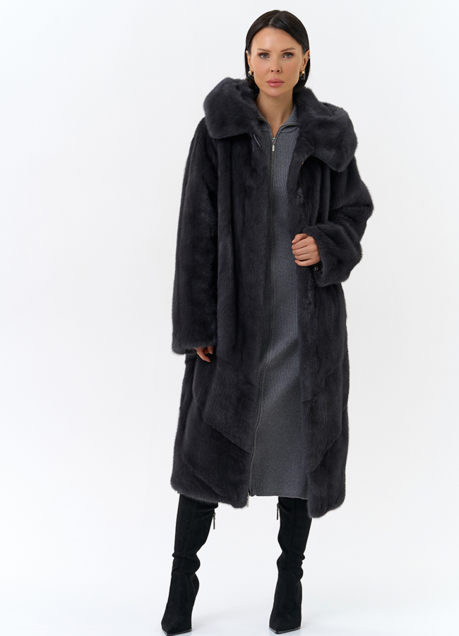 Женская шуба из норки силуэта баллон с капюшоном модель № 24750 универмаг малина