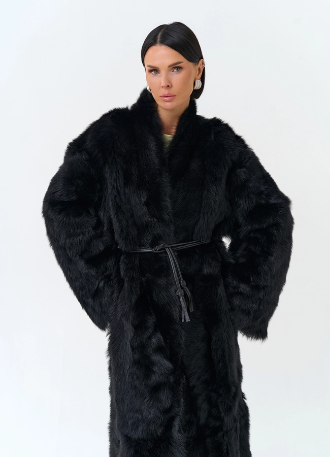 Женская двухсторонняя дубленка с поясом модель № 34127 универмаг малина фото
