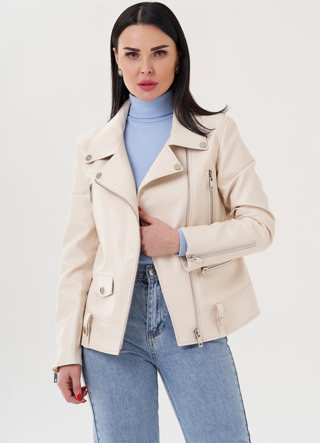 Светлая куртка косуха из эко кожи модель № 24218 в кредит