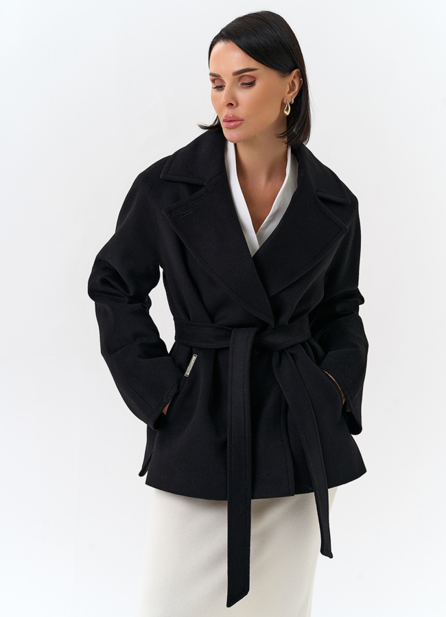 Женское укороченное пальто с английским воротником модель № 32511 меха малина